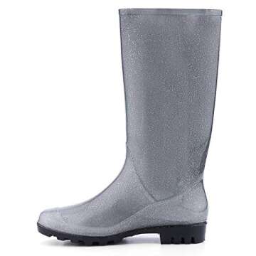 KomForme Women’ s Knee High Waterproof Rain Boots Glitter, Matte and Gradient (Glitter Black, 6)