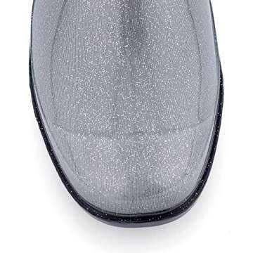KomForme Women’ s Knee High Waterproof Rain Boots Glitter, Matte and Gradient (Glitter Black, 6)