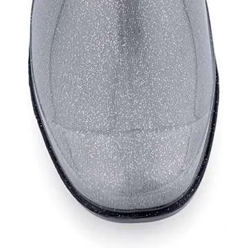 KomForme Women’ s Knee High Waterproof Rain Boots Glitter, Matte and Gradient (Glitter Black, 6)