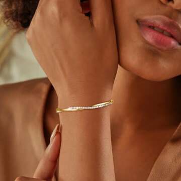 Picuzzy Gold Cuff Bracelets for Women Trendy 14k Gold Plated Bangle Bracelets for Women Non Tarnish Dainty Gold Bangles Cubic Zirconia Adjustable Wave Bracelet Fashion Jewelry Gift for Women