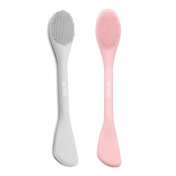 REVEX Silicone Face Mask Applicator,Face Scrubber,2Pcs Mask Applicator Tool for Facial Mud,Facial Cleansing Brushes with Bristles for Makeup Skincare Removal.(Pink+Gray)