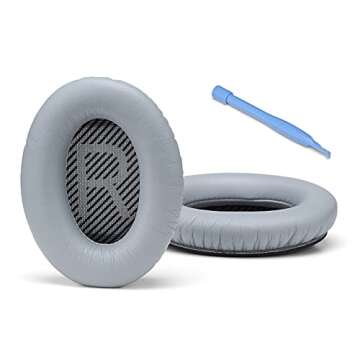 AHG qc35 Replacement Ear Pads Cushions Compatible with Bose QuietComfort 35 II/Bose QC35 Noise Cancelling Headphones (Grey) - Premium Protein Leather Extra Thick High-Density Foam & Durable