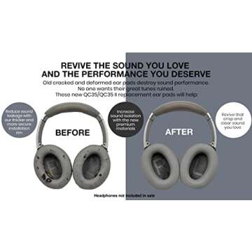 AHG qc35 Replacement Ear Pads Cushions Compatible with Bose QuietComfort 35 II/Bose QC35 Noise Cancelling Headphones (Grey) - Premium Protein Leather Extra Thick High-Density Foam & Durable