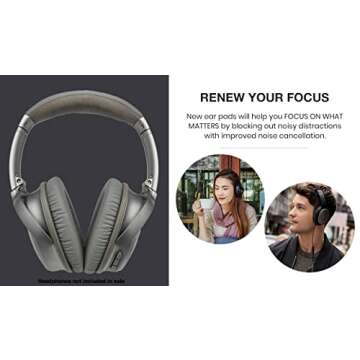 AHG qc35 Replacement Ear Pads Cushions Compatible with Bose QuietComfort 35 II/Bose QC35 Noise Cancelling Headphones (Grey) - Premium Protein Leather Extra Thick High-Density Foam & Durable