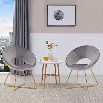 DUHOME Modern Accent Velvet Chairs Dining Chairs Single Sofa Comfy Upholstered Arm Chair Living Room Furniture Mid-Century Leisure Lounge Chairs with Golden Metal Frame Legs Set of 2 Grey