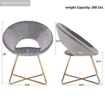 DUHOME Modern Accent Velvet Chairs Dining Chairs Single Sofa Comfy Upholstered Arm Chair Living Room Furniture Mid-Century Leisure Lounge Chairs with Golden Metal Frame Legs Set of 2 Grey