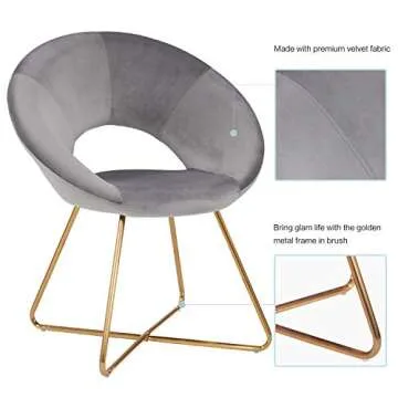 DUHOME Modern Accent Velvet Chairs Dining Chairs Single Sofa Comfy Upholstered Arm Chair Living Room Furniture Mid-Century Leisure Lounge Chairs with Golden Metal Frame Legs Set of 2 Grey