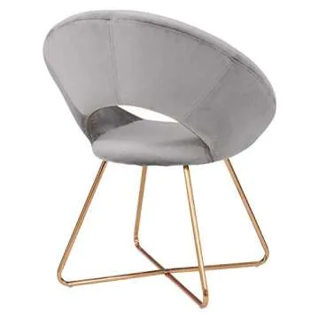 DUHOME Modern Accent Velvet Chairs Dining Chairs Single Sofa Comfy Upholstered Arm Chair Living Room Furniture Mid-Century Leisure Lounge Chairs with Golden Metal Frame Legs Set of 2 Grey