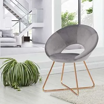 DUHOME Modern Accent Velvet Chairs Dining Chairs Single Sofa Comfy Upholstered Arm Chair Living Room Furniture Mid-Century Leisure Lounge Chairs with Golden Metal Frame Legs Set of 2 Grey