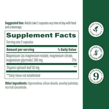 MegaFood Magnesium 300 mg - Highly absorbable blend of Magnesium Glycinate, Magnesium Citrate & Magnesium Malate to Help Support Heart, Nerve Health and Relaxation - 60 Capsules (30 Servings)