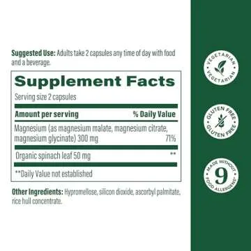 MegaFood Magnesium 300 mg - Highly absorbable blend of Magnesium Glycinate, Magnesium Citrate & Magnesium Malate to Help Support Heart, Nerve Health and Relaxation - 60 Capsules (30 Servings)