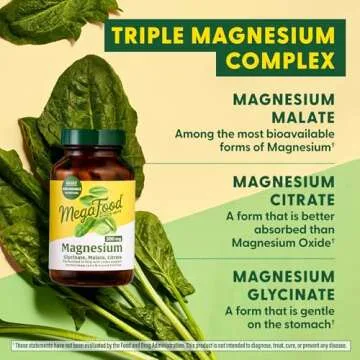 MegaFood Magnesium 300 mg - Highly absorbable blend of Magnesium Glycinate, Magnesium Citrate & Magnesium Malate to Help Support Heart, Nerve Health and Relaxation - 60 Capsules (30 Servings)
