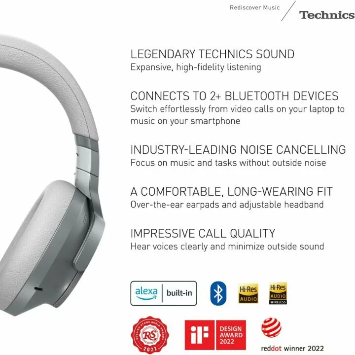 Technics EAH-A800-S Wireless Headphones - 50 Hr Battery