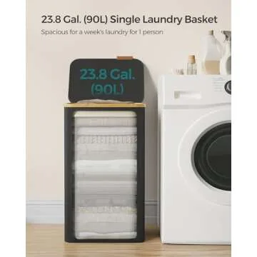 SONGMICS 23.8 Gal Laundry Hamper with Lid - Black