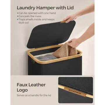 SONGMICS 23.8 Gal Laundry Hamper with Lid - Black