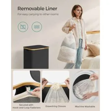 SONGMICS 23.8 Gal Laundry Hamper with Lid - Black
