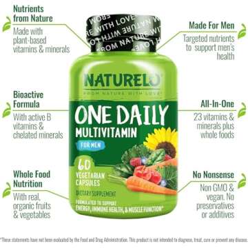 NATURELO One Daily Multivitamin for Men - with Vitamins & Minerals + Organic Whole Foods - Supplement to Boost Energy, General Health - Non-GMO - 60 Capsules - 2 Month Supply