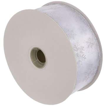 Morex Ribbon 7405.60/50-701 Snowflake 2.5" X 50 YD Nylon Sheer Wired Glitter Ribbon, White/Silver, R...