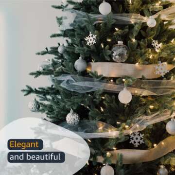 Morex Ribbon 7405.60/50-701 Snowflake 2.5" X 50 YD Nylon Sheer Wired Glitter Ribbon, White/Silver, Ribbon Art Supplies for Christmas Decorations, Indoor Christmas Ribbon for Gift Wrapping Art Set