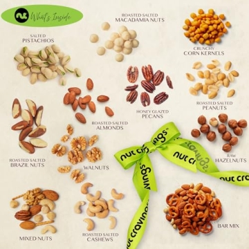 NUT CRAVINGS Gourmet Collection - Holiday Christmas Mixed Nuts Gift Basket in Reusable Wooden Tray + Green Ribbon (12 Assortments) Xmas Kwanzaa Arrangement Platter, Healthy Kosher USA Made Corporate
