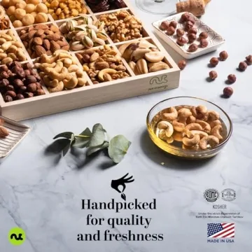NUT CRAVINGS Gourmet Collection - Holiday Christmas Mixed Nuts Gift Basket in Reusable Wooden Tray + Green Ribbon (12 Assortments) Xmas Kwanzaa Arrangement Platter, Healthy Kosher USA Made Corporate
