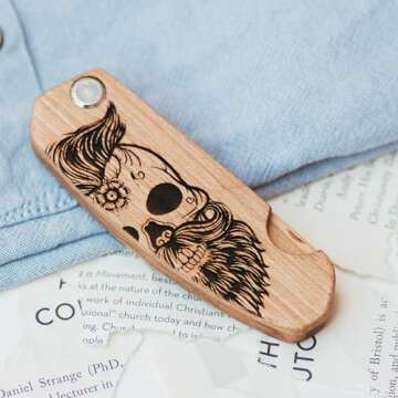 Enjoy The Wood Beard Comb for Men, Folding Pocket Beard Accessories for Men, Engraved Walnut Wooden ...