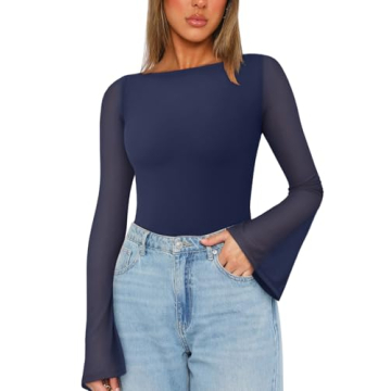 Shop the REORIA Women’s Sheer Mesh Long Sleeve Bodysuit Today!