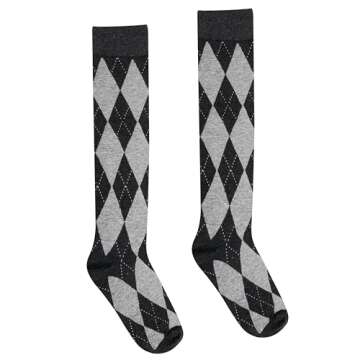 Violet Mist Knee High Socks: Argyle 3 Striped Style