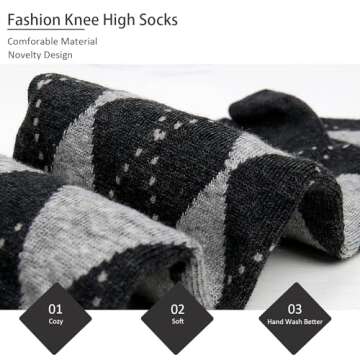 Violet Mist Knee High Socks: Argyle 3 Striped Style