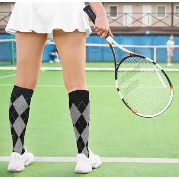 Violet Mist Knee High Socks: Argyle 3 Striped Style