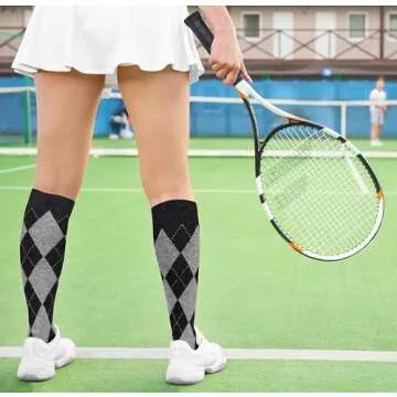 Violet Mist Knee High Socks: Argyle 3 Striped Style