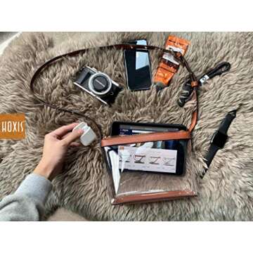 Clear Zipper Cross Body Bag with Vegan Leather Trim (Brown) Small