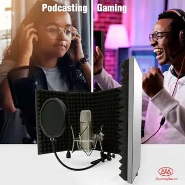 AxcessAbles Recording Studio Microphone Isolation Shield with Tripod Stand 4ft to 6ft 6" adjustable Mic Stand Recording booth, Podcast Sound booth. Compatible w/Blue Yeti, AT2020 (SF-101KIT White)