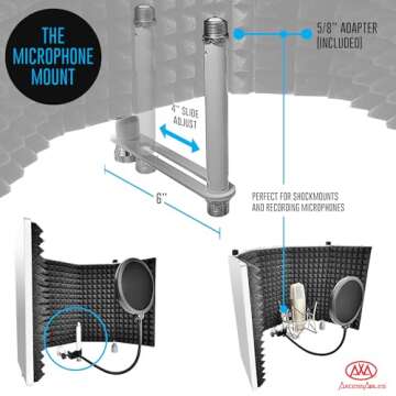 AxcessAbles Recording Studio Microphone Isolation Shield with Tripod Stand 4ft to 6ft 6" adjustable Mic Stand Recording booth, Podcast Sound booth. Compatible w/Blue Yeti, AT2020 (SF-101KIT White)