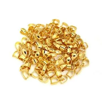 Linsoir Beads Pinch Clip Bail Bead Pendant Connector Jewelry Findings Gold Plated 7X20mm 50 Pcs