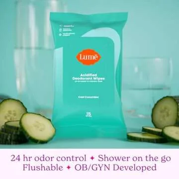 Lume Acidified Body Wash (Unscented) and Acidified Deodorant Wipes (Cool Cucumber) - 24 Hour Odor Control - Removes Odor Better than Soap - Moisturizing Formula - Aluminum Free, Baking Soda Free