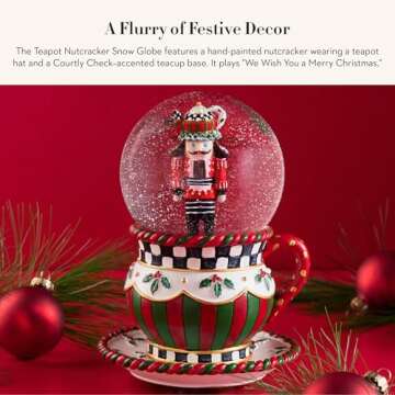 MACKENZIE-CHILDS Snow Globe, Christmas Decoration for Living Room, Holiday Decor, Teapot Nutcracker
