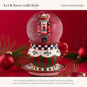 MACKENZIE-CHILDS Snow Globe, Christmas Decoration for Living Room, Holiday Decor, Teapot Nutcracker
