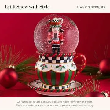 MACKENZIE-CHILDS Snow Globe, Christmas Decoration for Living Room, Holiday Decor, Teapot Nutcracker