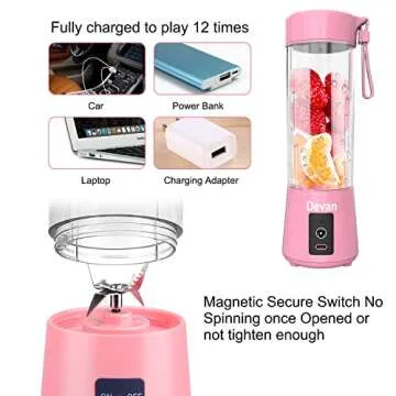Portable Blender Smoothies Personal Blender Mini Shakes Juicer Cup USB Rechargeable 14oz. (Pink)