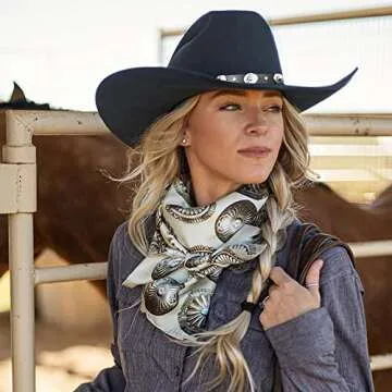 Eohak Womens Western Cowboy Hats Studded Pinched Western Cowgirl Hats Wide Brim Fedoras Hat with Belt Buckle (Size:Medium) Black