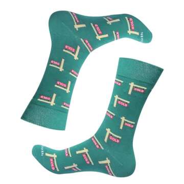 Barrel Down South Sold Realtor Sign Socks – Green/Beige, Novelty, Fun, Printed Cotton Crew Socks |...