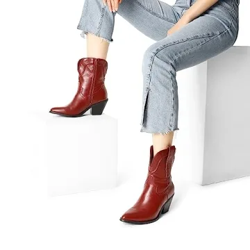 DREAM PAIRS Women's Cowboy Ankle Boots Stylish Design
