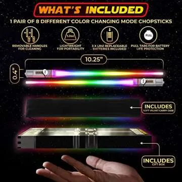 LIGHTSABER CHOPSTICKS LIGHT UP STAR WARS LED Glowing Light Saber Chop Sticks REUSABLE Sushi Lightup Sabers Removable Handle Dishwasher Safe 8 Color Modes 1 Pair