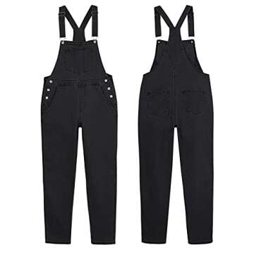 GRAPENT Baggy Overalls for Women Jean Romper for Women Womens Overall Jumpsuit Baggy Overalls for Women Cotton Overalls Vintage Overalls Color Iconic Black Size Medium Size 8 Size 10