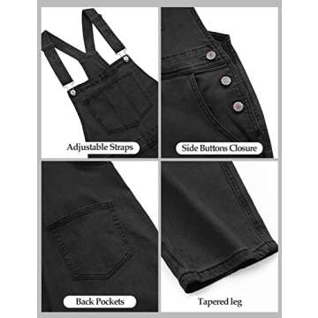 GRAPENT Baggy Overalls for Women Jean Romper for Women Womens Overall Jumpsuit Baggy Overalls for Women Cotton Overalls Vintage Overalls Color Iconic Black Size Medium Size 8 Size 10