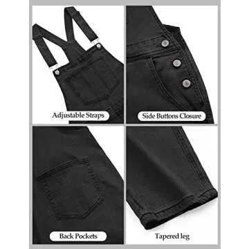 GRAPENT Baggy Overalls for Women Jean Romper for Women Womens Overall Jumpsuit Baggy Overalls for Women Cotton Overalls Vintage Overalls Color Iconic Black Size Medium Size 8 Size 10