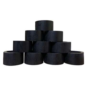 Handmade Wood Napkin Ring Set with 8 Napkin Rings - Artisan Crafted in India (Set of 8, Black)