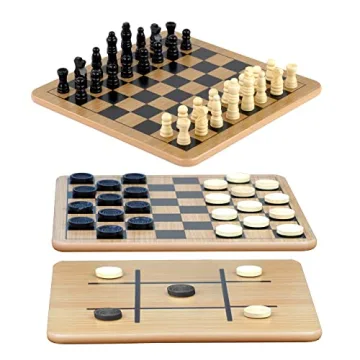 Regal Games - Reversible Wooden Board for Checkers, Chess & Tic-Tac-Toe - 24 Interlocking Wooden Che...