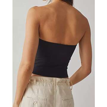 Meladyan Women’s Solid Strapless Tube Tops Sleeveless Backless Bandeau Basic Causal Slim Fit Crop Tops Summer Outfits Black